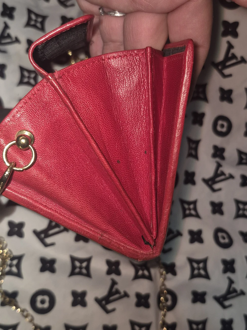 Vintage Authentic Dior Red Quilted Chain Wallet